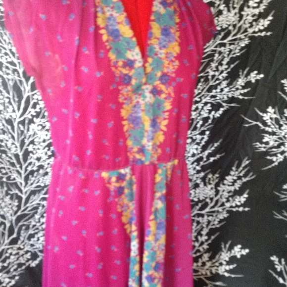Vintage 70s Topper Brand Magenta Floral Dress - Picture 2 of 5